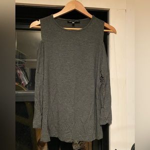 Dark gray cold shoulder crew neck top